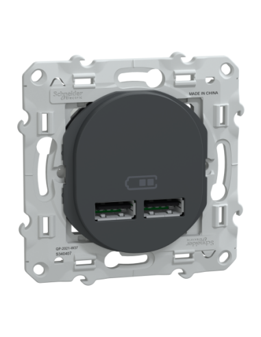 Schneider S340407 Ovalis double chargeur USB A+A anthracite