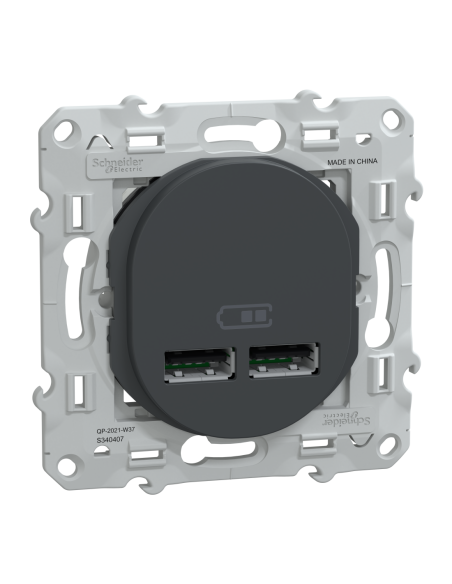 Schneider S340407 Ovalis double chargeur USB A+A anthracite