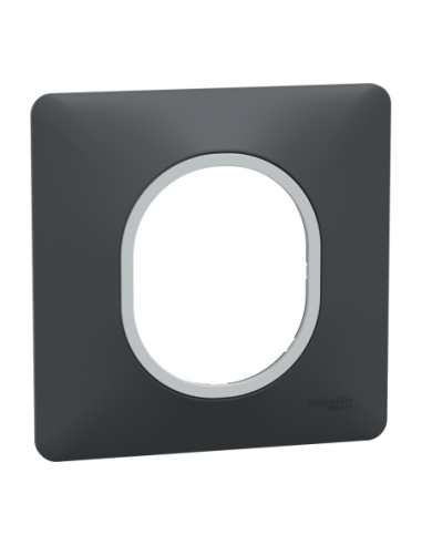 Schneider S340702G Ovalis plaque 1 poste anthracite bague argent chromé