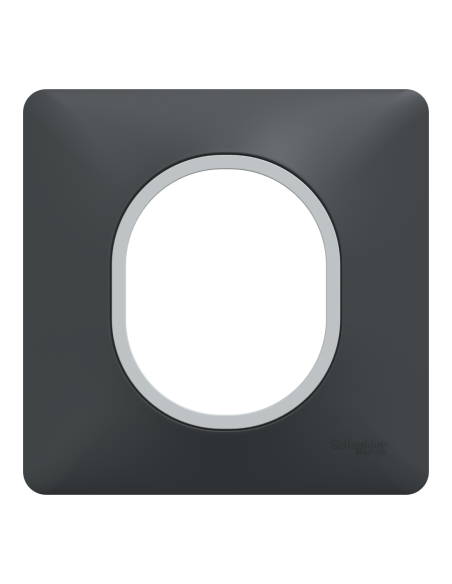 Plaque 1 poste anthracite bague argent chromé Ovalis Schneider S340702G
