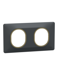 Schneider S340704E Ovalis plaque 2 postes anthracite bague laiton