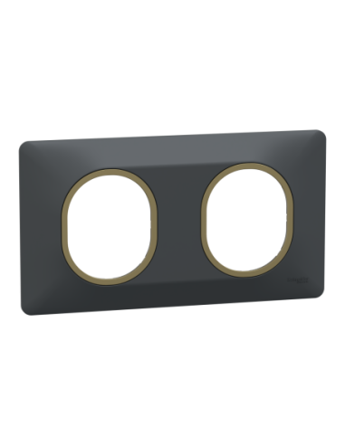 Schneider S340704E Ovalis plaque 2 postes anthracite bague laiton