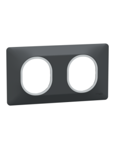 Schneider S340704G Ovalis plaque 2 postes anthracite bague argent chromé