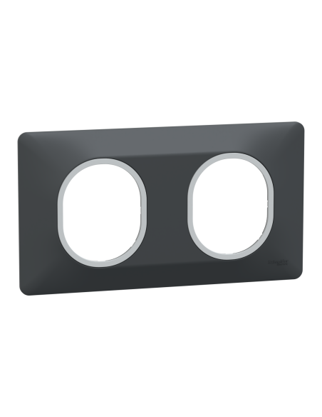 Schneider S340704G Ovalis plaque 2 postes anthracite bague argent chromé