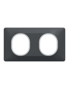 Schneider S340704G Ovalis plaque 2 postes anthracite bague argent chromé 2