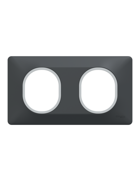 Plaque 2 postes horizontale bague argent chromé Ovalis anthracite Schneider S340704G