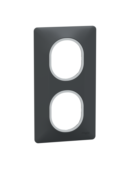 Schneider S340724G Ovalis plaque 2 postes verticale anthracite bague argent chromé