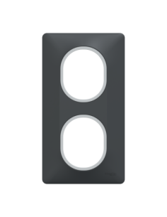 Schneider S340724G Ovalis plaque 2 postes verticale anthracite bague argent chromé 2