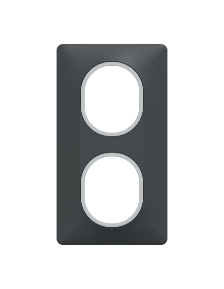 Plaque 2 postes verticale bague argent chromé Ovalis anthracite Schneider S340724G