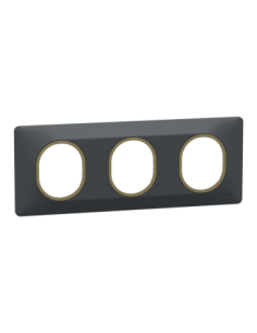 Schneider S340706E Ovalis plaque 3 postes anthracite bague laiton