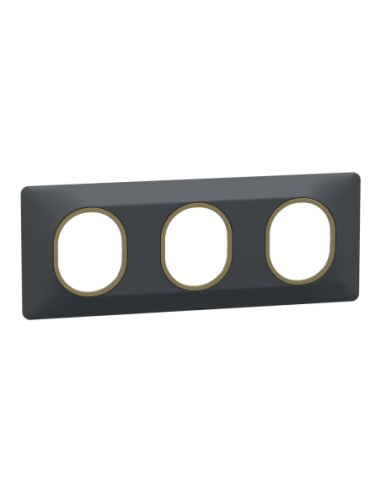 Schneider S340706E Ovalis plaque 3 postes anthracite bague laiton