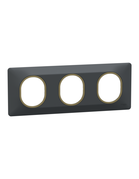 Schneider S340706E Ovalis plaque 3 postes anthracite bague laiton