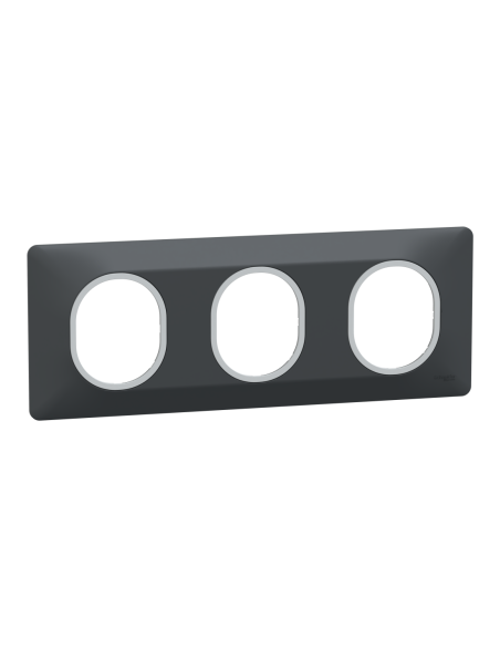 Schneider S340706G Ovalis plaque 3 postes anthracite bague argent chromé