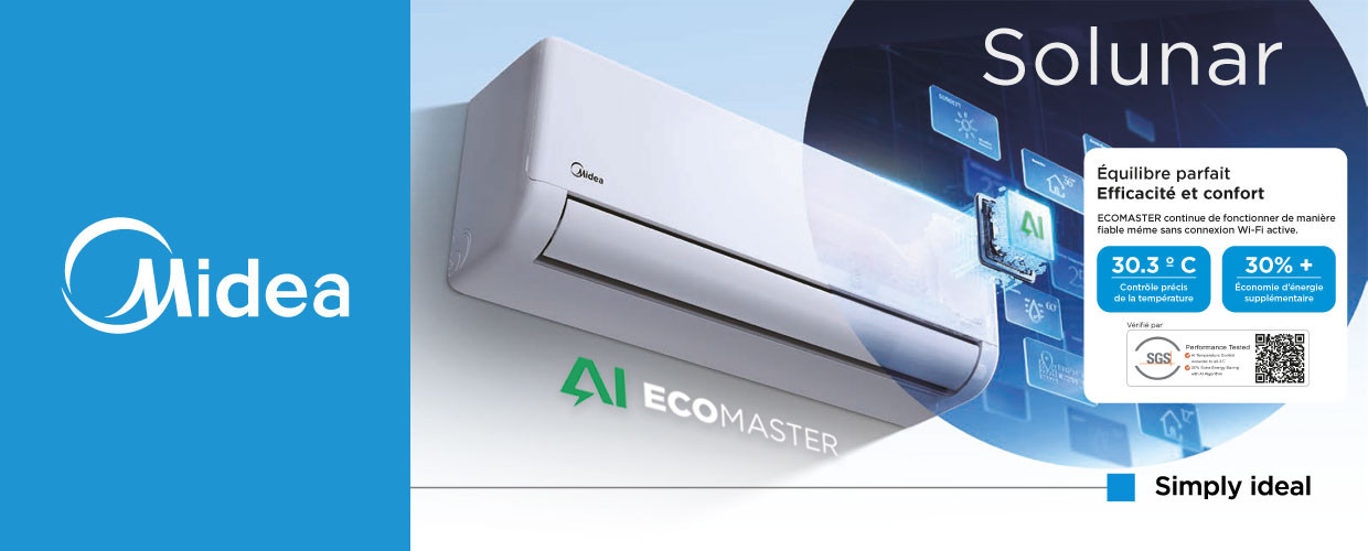 Découvrez la climatisation Midea Solunar équipée de la technologie AI ECOMASTER pour un confort précis et une meilleure efficacité énergétique.